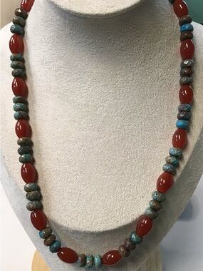 Sterling, Carnelian & Turquoise Necklace